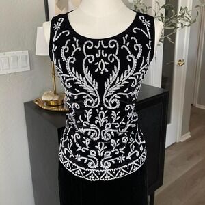 Vintage MSK Black Velvet Beaded Tank‎ Top